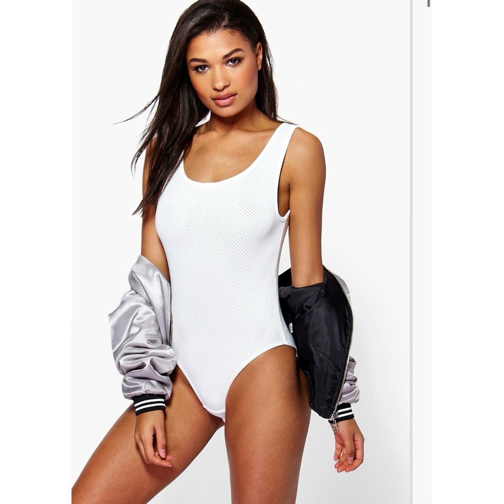 Boohoo White Sporty Mesh Low Back Bodysuit